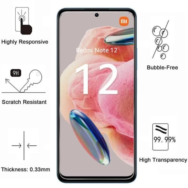 Skyddsglas - Phonillico - Xiaomi Redmi Note 12 4G - 4-pack - Härdat glas - Rep resistant Transparent
