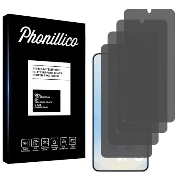 Karkaistu lasi - Phonillico® - Samsung Galaxy S25 - 4 kappaleen pakkaus - Vakoilua estävä - Naarmunkestävä Svart