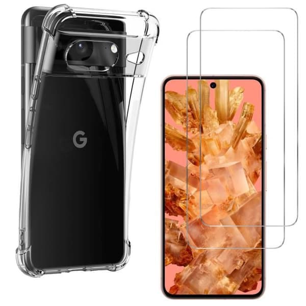 Stødabsorberende coque til Google Pixel 8 og 2 hærdede glas skærmbeskyttelse Phonillico® Transparent