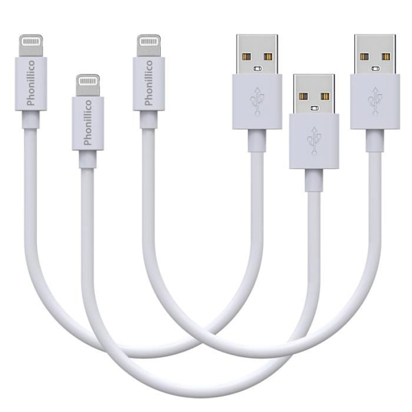 Lot 3 Kablar 20 cm USB Lightning Laddare Vit för iPhone X/XS/XS MAX/XR/7/7 PLUS/8/8 PLUS/6/6S/6 PLUS/5/5S/SE/AirPods Phonillico