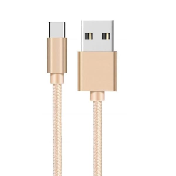USB-C-kabel för Realme Narzo 20 - Narzo 30 5G - Narzo 30A - Typ USB-C Nylonflätad Guld 1 Meter Phonillico® Guld