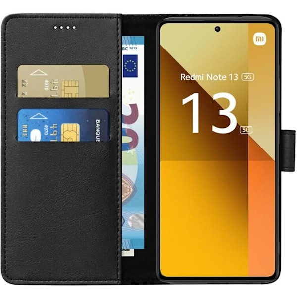 Coque - Phonillico® - Xiaomi Redmi Note 13 5G - Plånbok - Läder Effekt - Videostöd Svart
