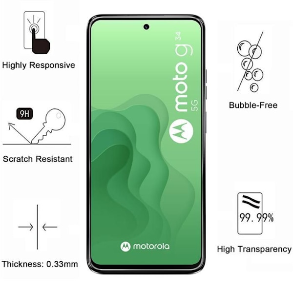 Skyddsfilm - Phonillico® - Motorola Moto G34 5G - Pack med 4 - Härdat glas - Repbeständigt Transparent
