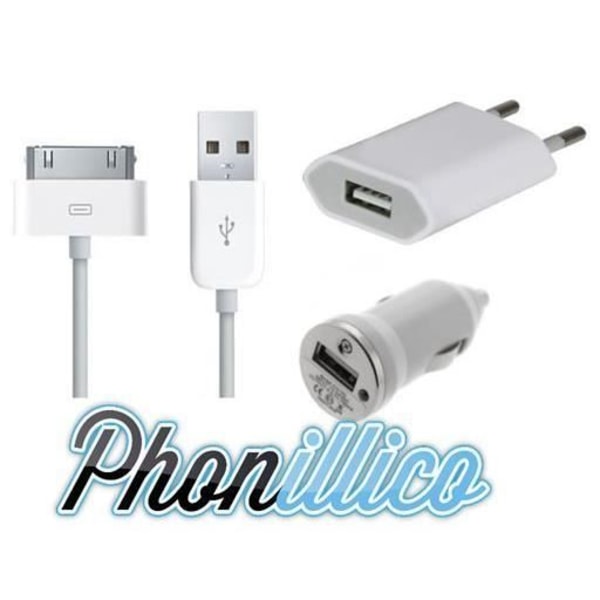 Pakke med 3-i-1 oplader kompatibel med iPhone 4S