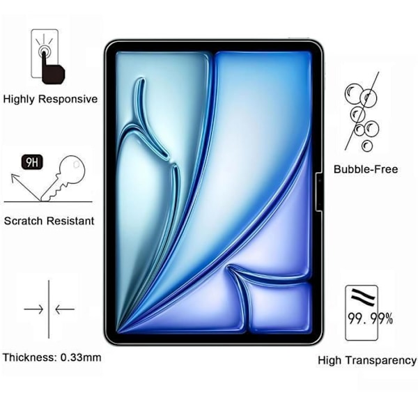 Härdat Glas - Phonillico - iPad Air 2024 11 tum M2 - Paket med 2 - Rep-resistant - Scratchproof Glas