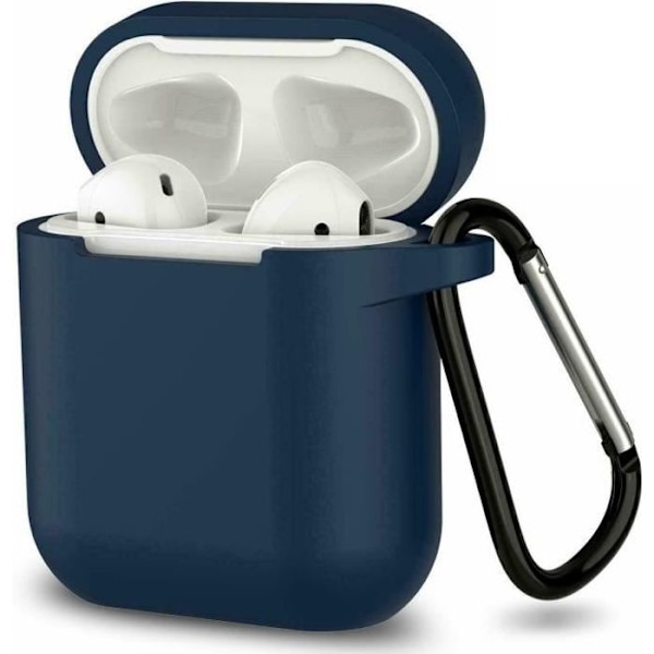 Etui AirPods Silikone Mørkeblå til Airpods 1 & 2 - Stødbeskyttelse Støvkappe og Karabinhage Phonillico®