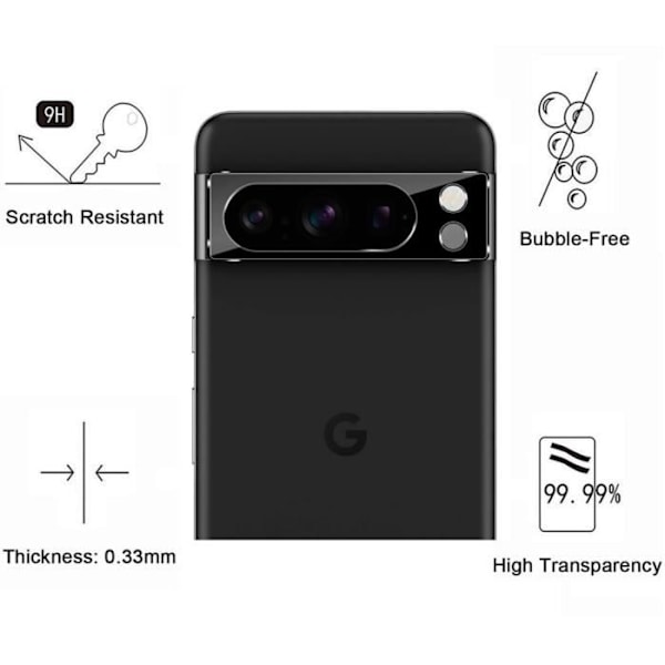 Lujitettu Lasi - Phonillico - Google Pixel 8 PRO - Pakkaus 2 - Näytön ja Kameran Suojaus - Naarmunkestävä Transparent, svart