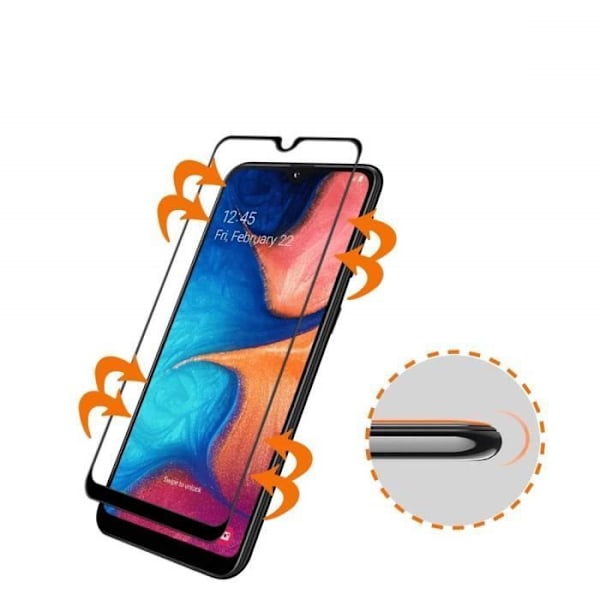 Värmebehandlat Glas - Phonillico® - Samsung Galaxy A20E - Svart Kant - Rip Resistent - Stötsäker Svart