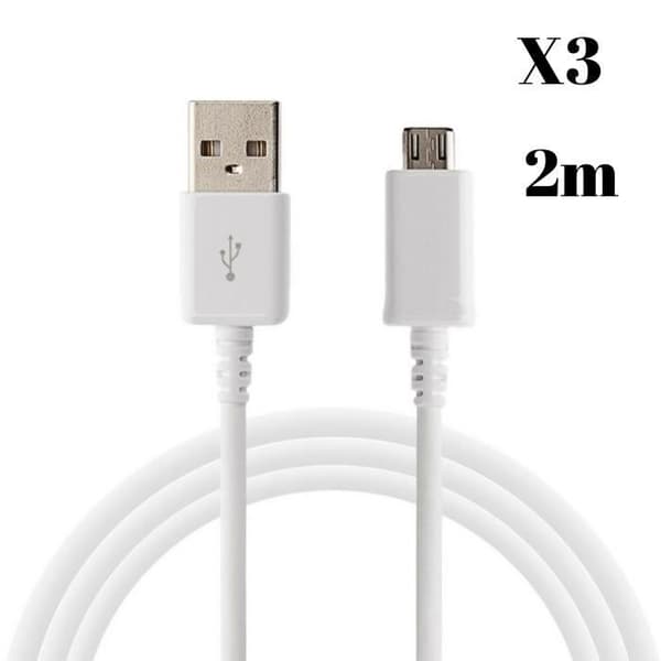 Kabel til Samsung Galaxy Tab A 8.0 2019 - Micro USB kabel Hvid 2 Meter [LOT 3] Phonillico®