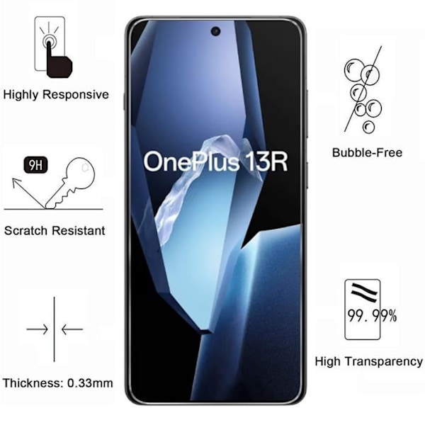 Härdat glas - Phonillico® - OnePlus 13R - Paket med 2 - Represistent - Transparent Transparent