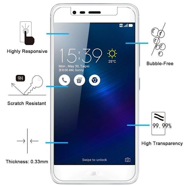 Verre Trempe ASUS ZENFONE 3 MAX ZC520KL 5,2" - Kalvo Näyttösuojajärjestelmä Ultra Kestävä [Phonillico®] Transparent