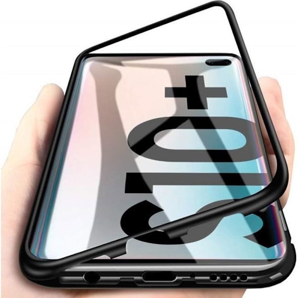 Coque för Samsung Galaxy S10 PLUS - Magnetiskt svart fodral 360 skydd metall bakglas resistent Svart