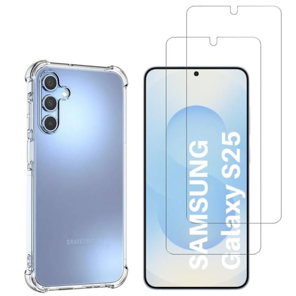 Stødabsorberende rygsække til Samsung Galaxy S25 og 2 Tempered Glass Skærmbeskyttelse Phonillico® Transparent