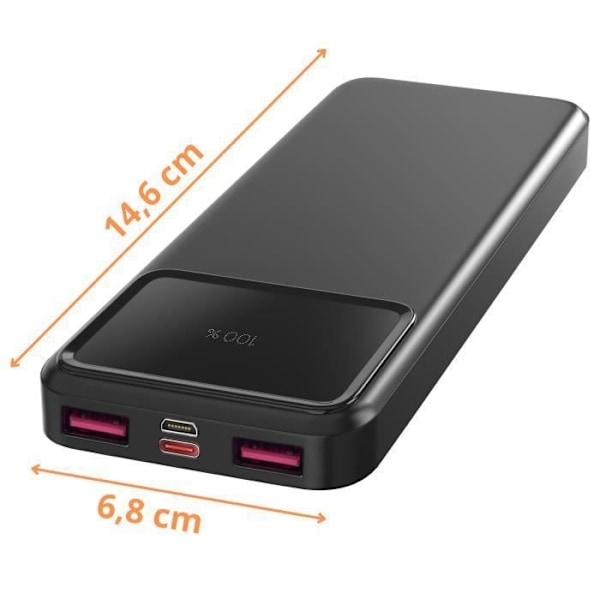 Extern batteri 10000mAh USB USB-C micro-USB Snabbladdning LED-skärm Phonillico® Svart