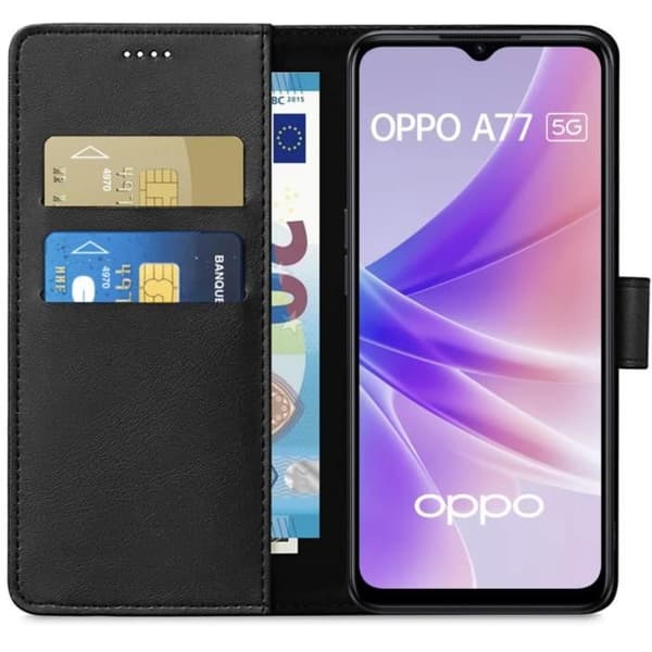 Coque - Phonillico® - Oppo A77 5G - Sort sort - Magnetisk Klap - Kortopbevaring Svart
