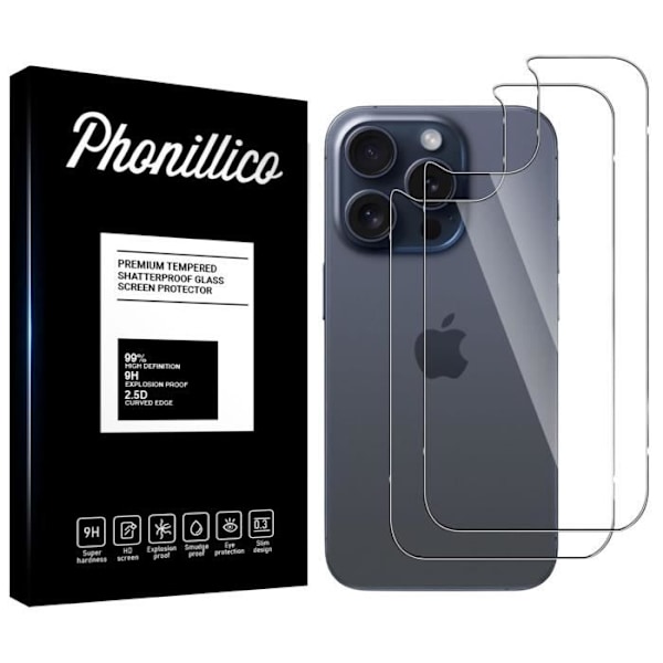 Beskyttelsesfilm - Phonillico® - iPhone 15 PRO - Pakke med 2 - Tempereret glas - Ridseresistent Transparent