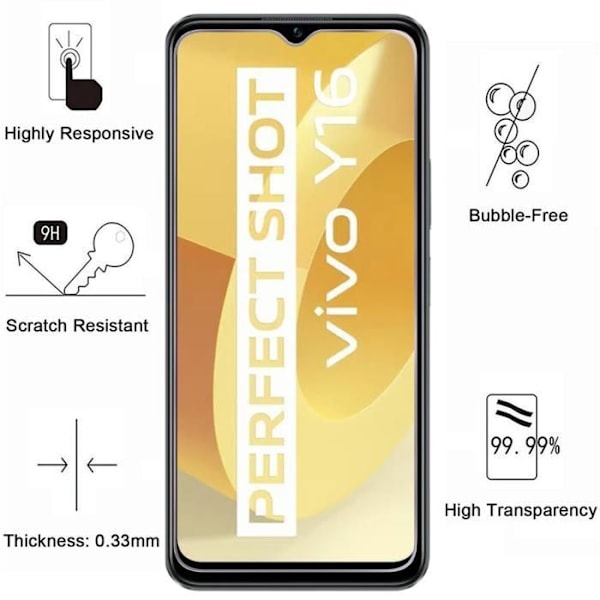 Skærmbeskyttelse - Phonillico - Vivo Y16 - Pakke med 4 - Hærdet glas - Ridseresistent Transparent