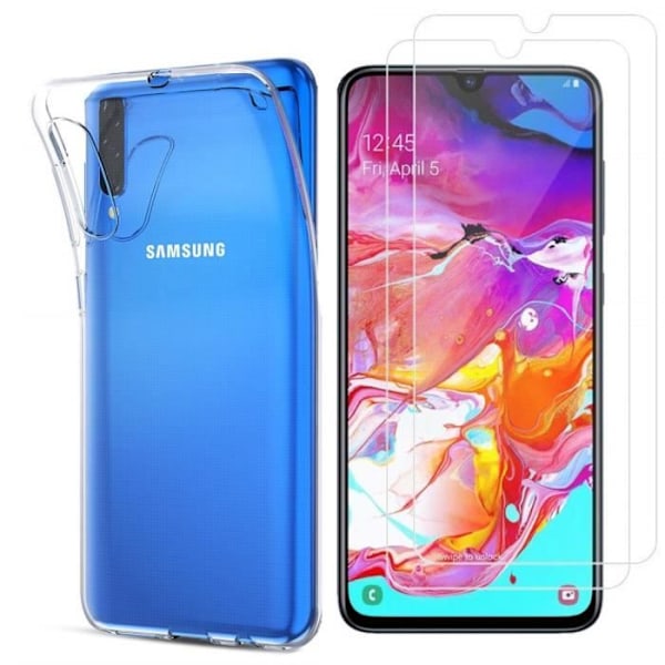 Fodral för Samsung Galaxy A70 och 2 transparenta härdade glashållare [Phonillico®]