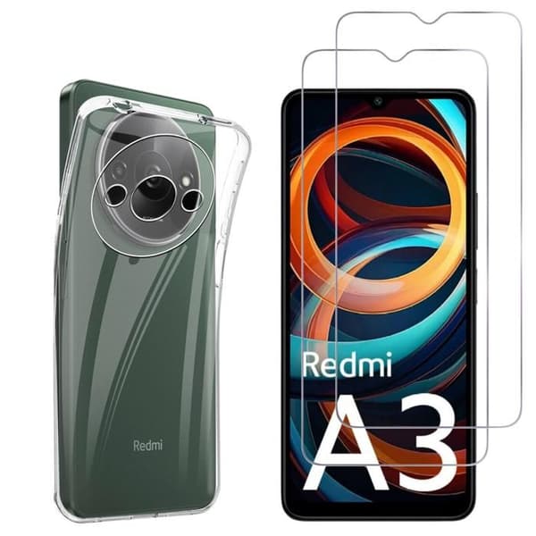Coque til Xiaomi Redmi A3 og 2 hærdede glas skærmbeskyttelse Phonillico® Transparent
