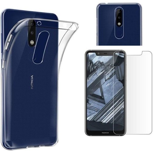 Nokia 5.1 PLUS Transparent Silikonskal + Härdat Glas Skärmskydd [Phonillico®] Transparent