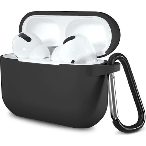 Etui för AirPods - Phonillico - Silikonskal Svart - Stötskydd - Dammskydd - Karbinhake Svart