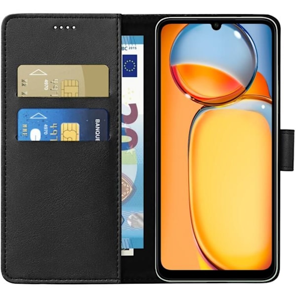 Fodral - Phonillico® - Xiaomi Redmi 13C - Svart plånbok - Lädereffekt - Videosupport Svart