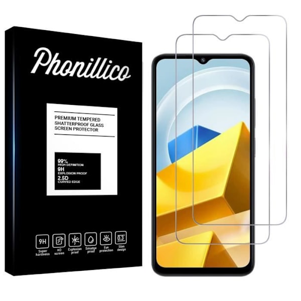 Kuvaputken suojakalvo - Phonillico® - Xiaomi Poco M5 4G - Pakkaus 2 - Lasi kovettunut - Naarmuuntumaton Transparent