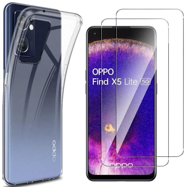 Coque för Oppo Find X5 LITE - Phonillico - Flexibelt Silikon - 2 Härdat Glas - Skärm Skydd Transparent