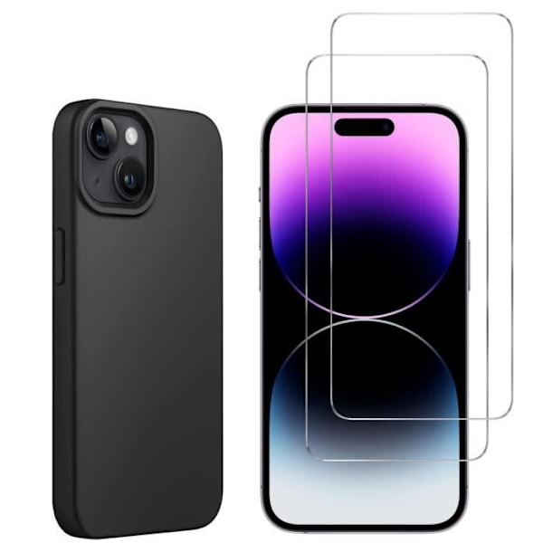 Sort Sort for iPhone 15 PLUS og 2 hærdede glas skærmbeskyttelse Phonillico®