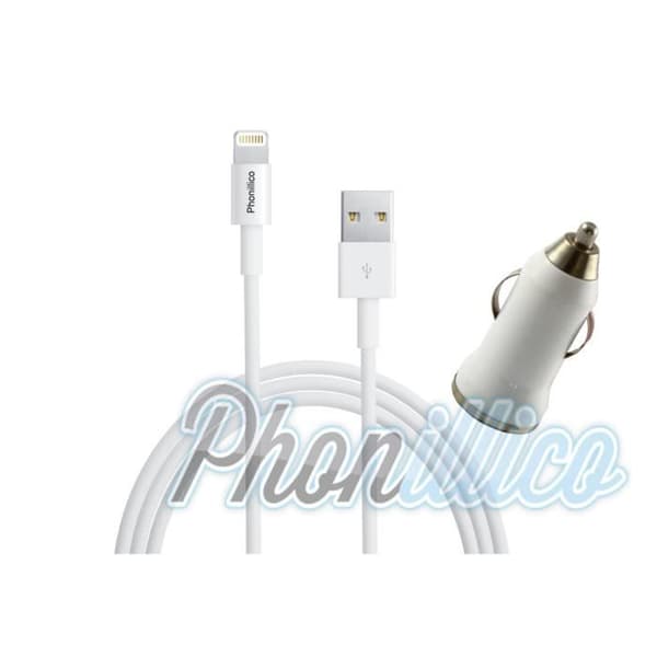 USB-kabel + Biloplader Hvid kompatibel med iPhone 7 - Phonillico® Vit