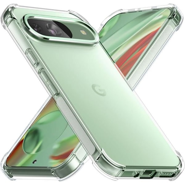 Iskunkestävä kuori Google Pixel 9 / Pixel 9 Pro - Pehmeä läpinäkyvä TPU-suoja Phonillico® Transparent
