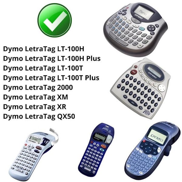 Vit vita - Phonillico® - Kompatibel med Dymo LetraTag - 5 stycken - 12 mm x 4 m - Papper