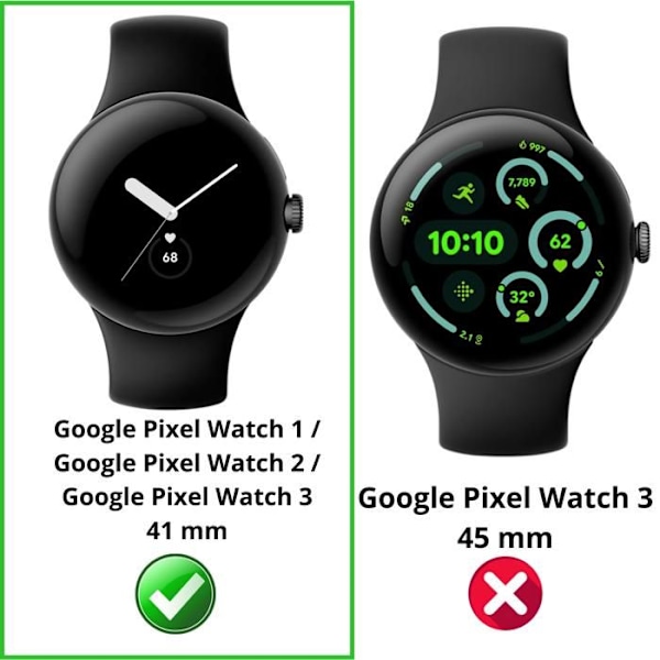 Coque kompatibel med Google Pixel Watch 3 / Watch 2 / Watch - 41mm - Hård beskyttelse, sort etui med hærdet glas Phonillico® Transparent