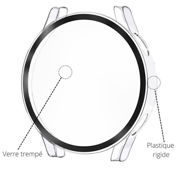 Coque kompatibel med Samsung Galaxy Watch 4 44mm - Hårdt beskyttende transparent etui med hærdet glas Phonillico® Transparent