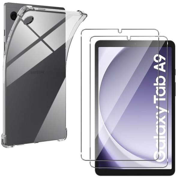 Coque + 2 glas av härdat glas för Samsung Galaxy Tab A9 2023 - Stötsäker skydd transparent Phonillico