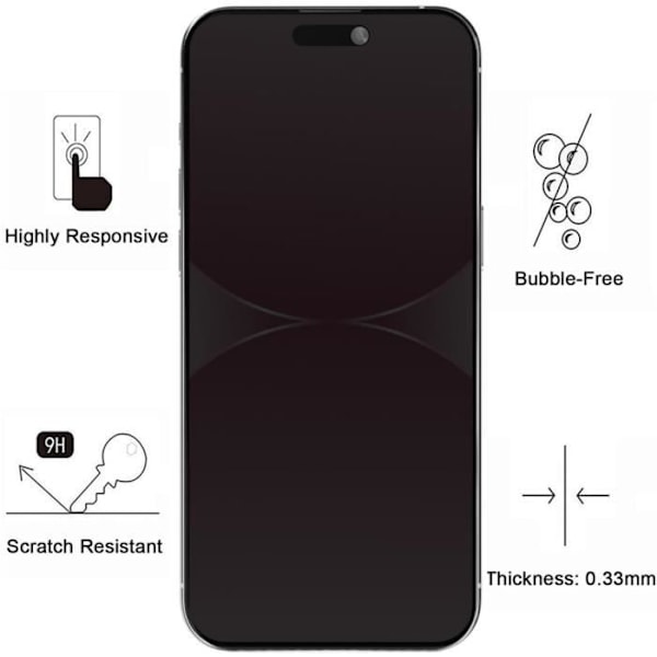 Filmbeskyttelse i hærdet glas mod spionage til iPhone 15 - iPhone 15 PRO [Pakke 2] Sort skærmbeskyttelse Phonillico®