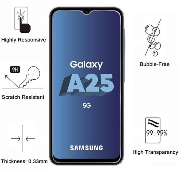 Härdat glas för Samsung Galaxy A25 5G och kameraskydd [Pack 2] skyddsglas Phonillico® Transparent