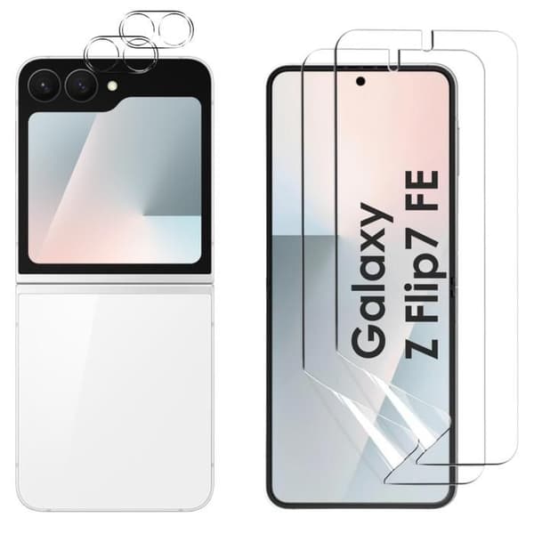 Skærmbeskyttelse og Kamerabeskyttelse til Samsung Galaxy Z FLIP 7 FE [Pack 2] Slidstærk Ridsefast Beskyttelse Phonillico® Transparent