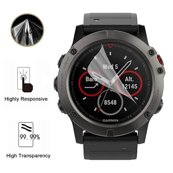 Garmin Fenix 5x - Näytönsuojus [Pakkaus 6] Kestävä Ultra Ohut Muovisuojakalvo Phonillico Transparent