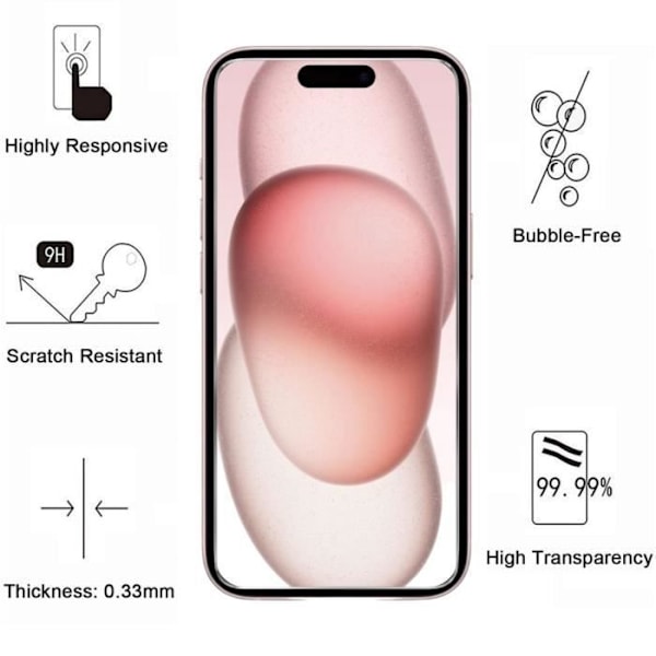 Skärmskydd och baksida - Phonillico - iPhone 15 - Paket 2 - Härdat glas - Rep-resistent Transparent