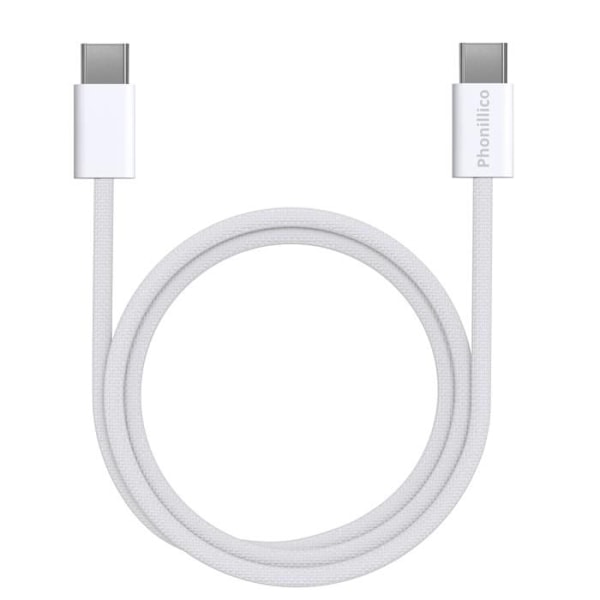 USB-C USB-C kaapeli iPhone 16 / 16 PLUS / 16 PRO / 16 PRO MAX - 2 metrin punottu nylonkaapeli Phonillico® Vit