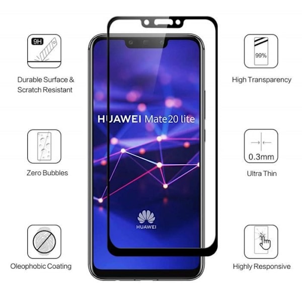 Hærdet Glas til Huawei MATE 20 LITE [Pakke 3] Gennemsigtig Film Med Sort Kant Skærmbeskyttelse Phonillico® Transparent, svart
