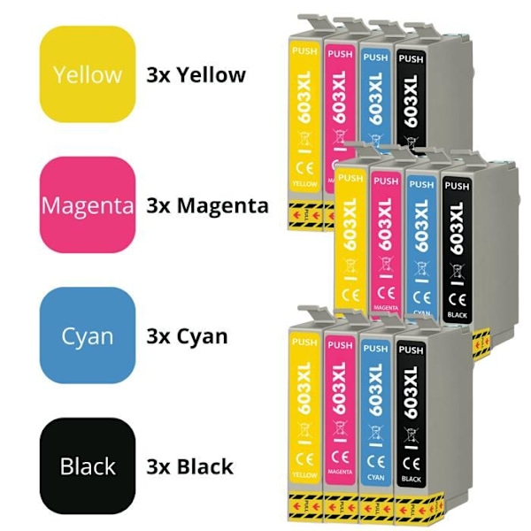Epson 603XL yhteensopiva mustepatruuna vaihto WorkForce WF-2810 Expression Home XP-2100 Paketti 3 Musta 3 Syano 3 Magenta 3 Keltainen