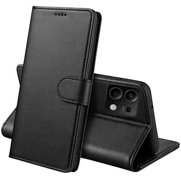 Coque - Phonillico® - Xiaomi Redmi Note 13 5G - Musta Lompakko - Nahkaefekti - Videotuki Svart