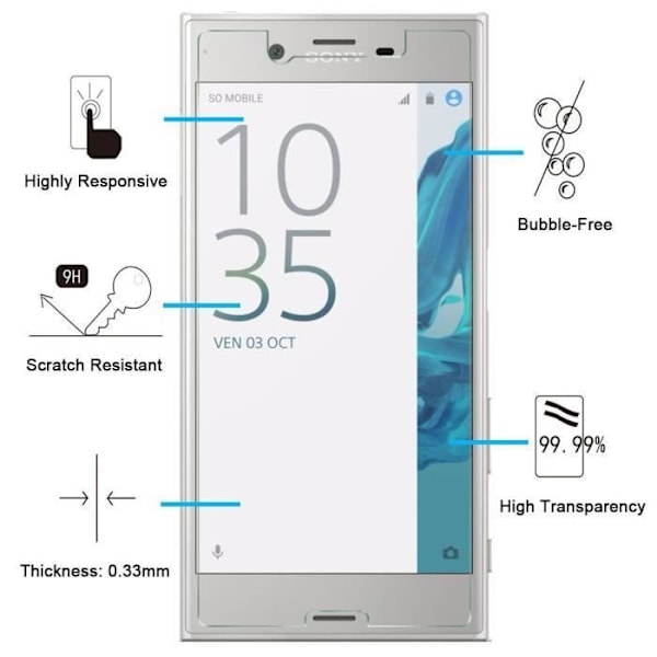Film för skydd av skärm - Phonillico® - Sony Xperia XZ1 - Pack om 3 - Härdat glas - Rep-resistant