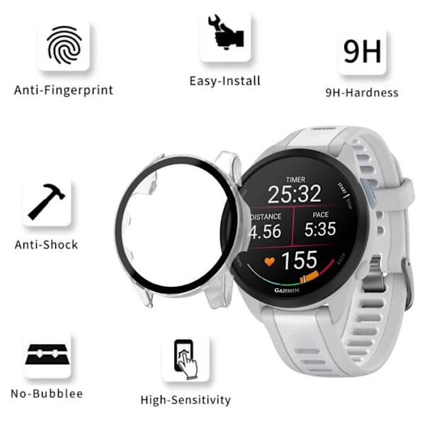 Smartklocka-fodral - Phonillico - Garmin Forerunner 165 - Transparent - Härdat glas - Skärmskydd Transparent