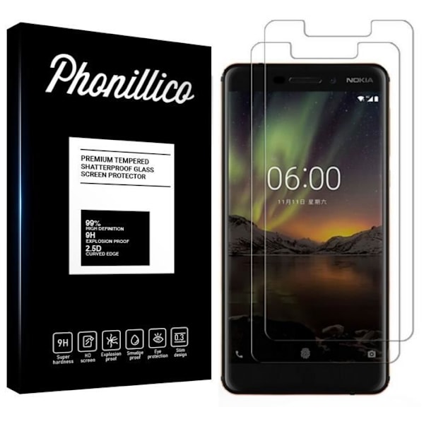 Film för skärmskydd - Phonillico® - NOKIA 6.1 2018 - Paket med 2 - Härdat glas - Ripbeständig