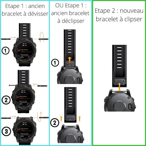 Armband för Garmin Fenix 5 / Fenix 5 Plus / Descent G1 / Descent G1 Solar - Svart silikon 22mm QuickFit Phonillico® Svart