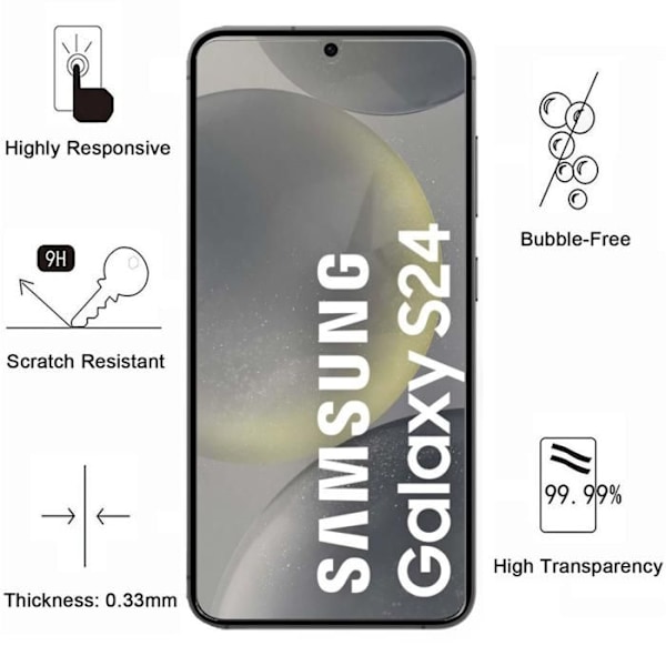 Skærmbeskyttelsesfilm - Phonillico® - Samsung Galaxy S24 - Pakke med 2 - hærdet glas - ridseresistent Transparent