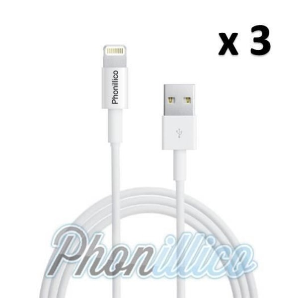 Lot 3 USB-laddarkablar vita som är kompatibla med iPhone SE Phonillico® Vit